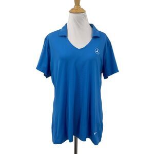 Nike Polo Shirt Womens Extra Large Blue Dri Fit Vertical Mesh V Neck Mercedes